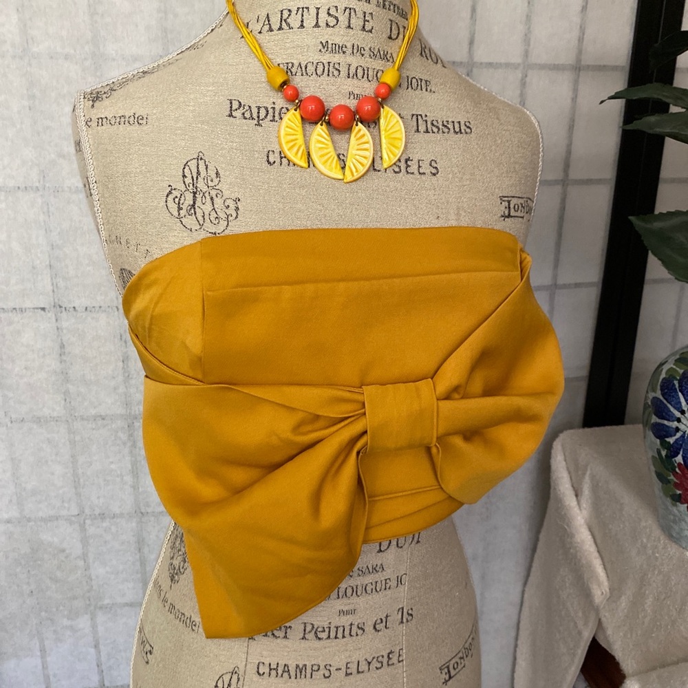 Forever 21 Contemporary NWT Bra Top Bow Blouse-Mustard